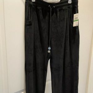 Michael Kors Womens Pants Black Size Large Velvet Velour Lounge Wide Leg NWT